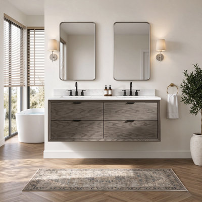 Meuble-lavabo flottant double 60 po avec dessus en pierre reconstituée 60 po