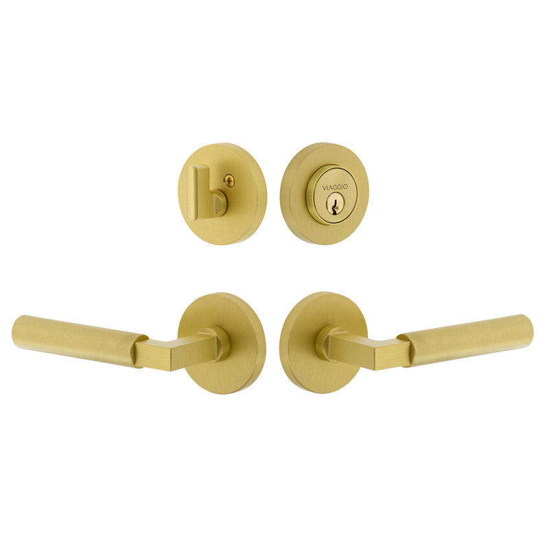 Circolo Contempo Smooth Entry Lever Set with Single Cylinder Deadbolt, 2.75", Satin Brass, Left