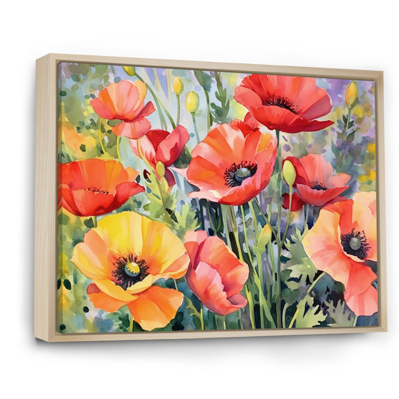 Vibrant Poppies I - impressions florales encadrées, H 12 po x l 20 po x P 1 po, Cadre naturel flottant