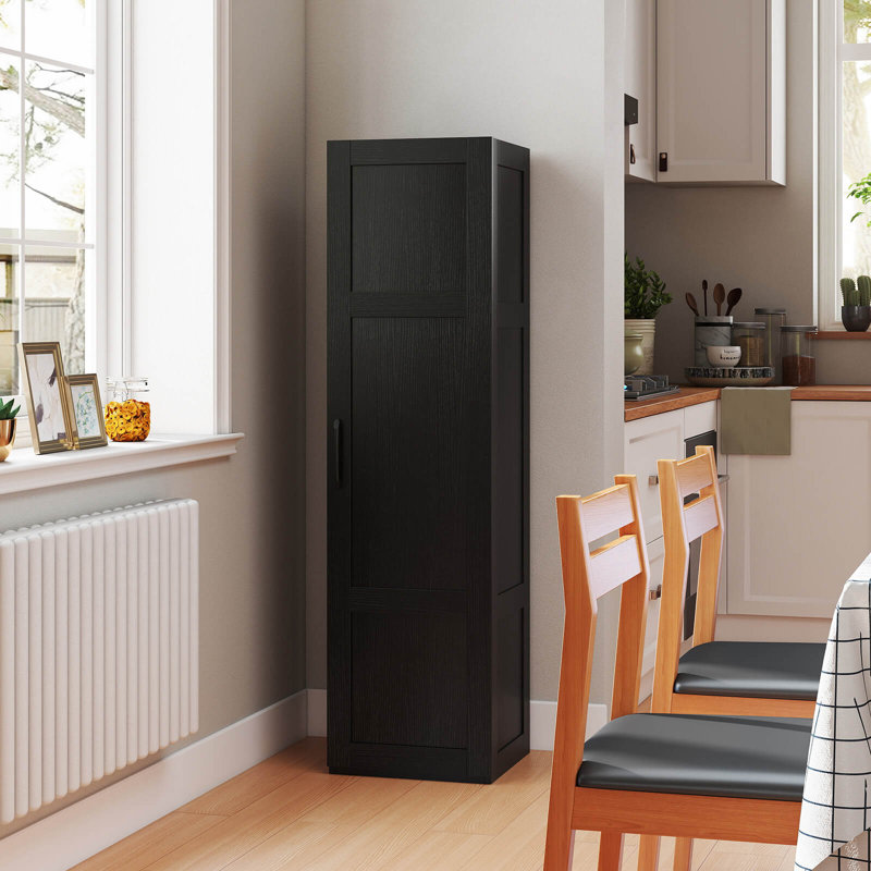 4-Tier Storage Cabinet with Door Freestanding Bathroom Cabinet for Small Space Black