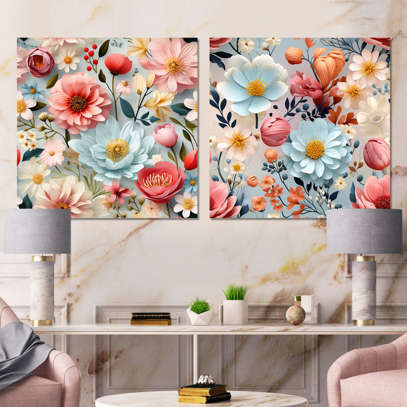 Flavio - ensemble de 2 reproductions d'art sur toile florales, Toile tendue, H 30 po x l 61 po x P 1 po