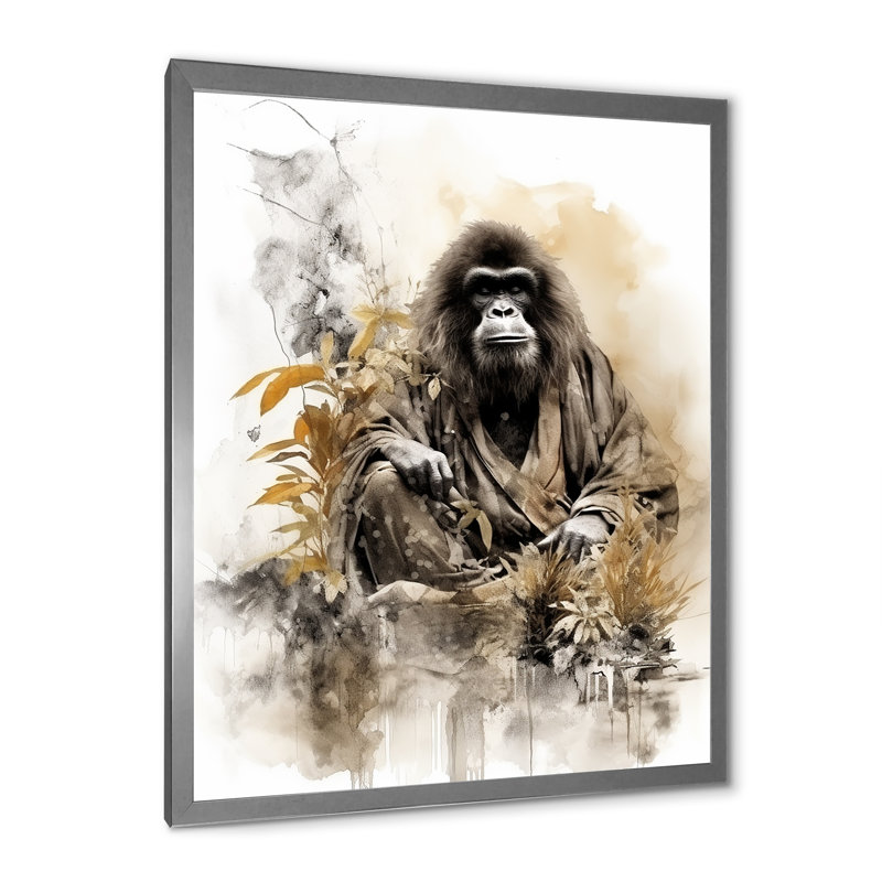 Bata, art asiatique, orang-outan Sumi I, H 32 po x l 24 po x P 1 po, Cadre photo argenté