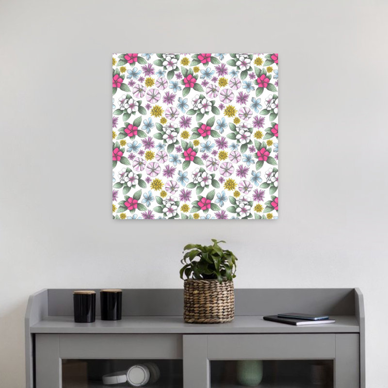 Art contemporain, art floral rétro, H 18 po x l 18 po