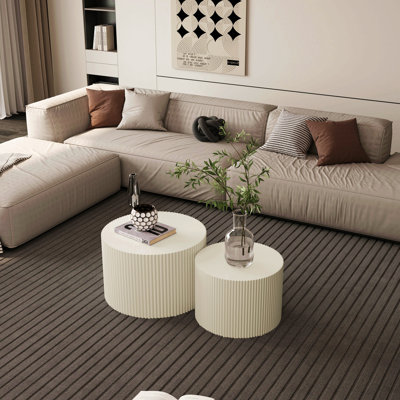 Ensemble de tables basses gigognes à rayures Wave pour salon, chambre à coucher, beige (ensemble de 2 pièces)