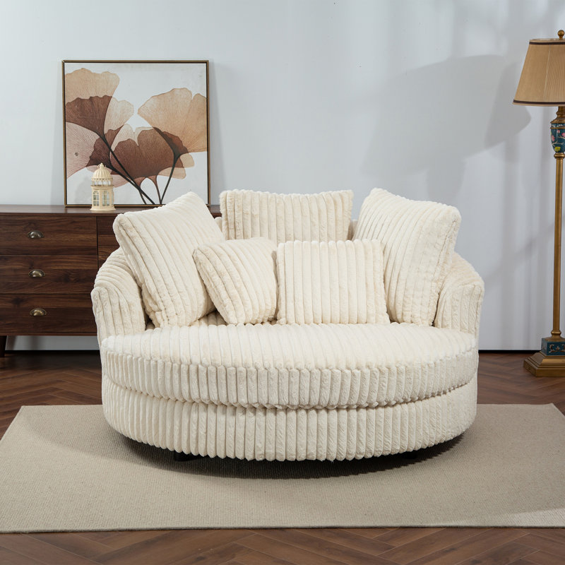 Fauteuil demi-tonneau surdimensionné avec housse, Fausse fourrure beige