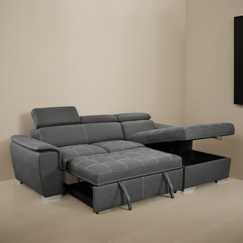 Canapé-lit modulaire convertible en L de 97 po avec rangement, Microsuède gris