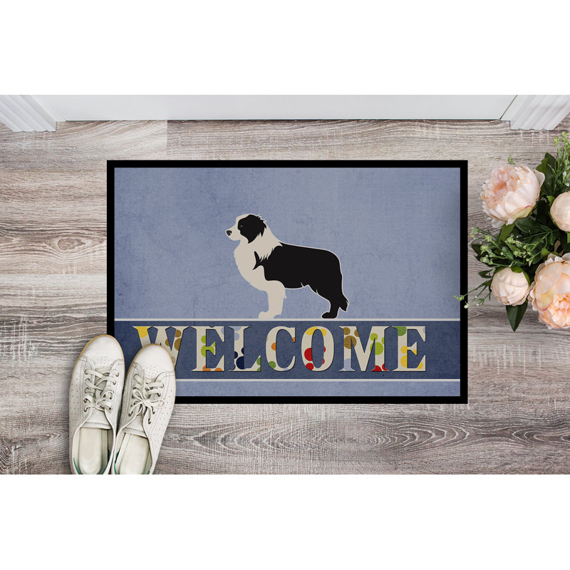 Non-Slip Outdoor Doormat, Black/Blue, 27" L x 18" W