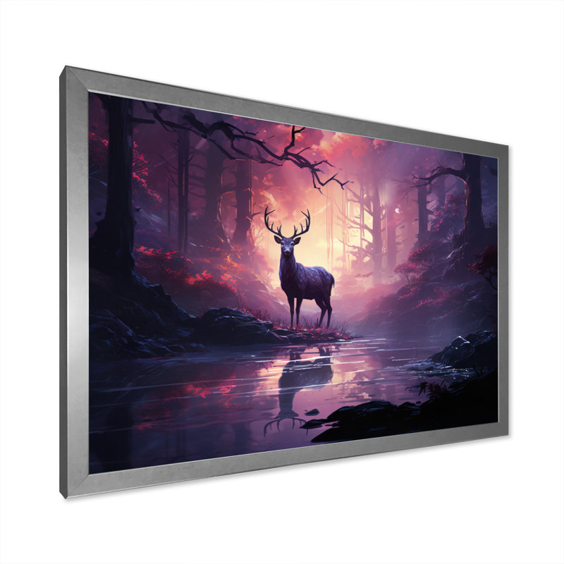Deer Whispering Mist II - impression, H 30 po x l 40 po x P 1,5 po, Cadre photo argenté