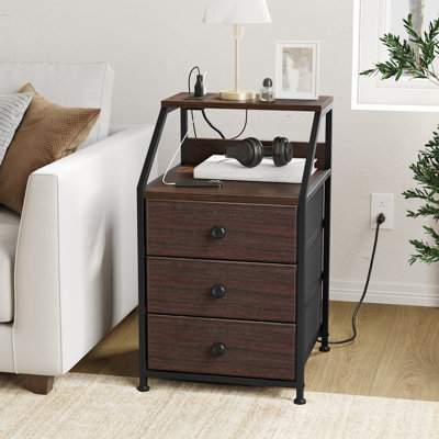 Travison Nightstands with 3 Drawers & Outlets, Bedside Tables with 2 USB Ports & 2-Tier Open Shelf