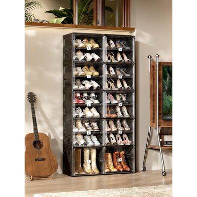 Shoe Storage Rack Cabinet with Doors, Tall Black Shoe Organizer for Closet and Entryway, Folding Sneaker Storage Cabinet with Clear Front Panels – 10 Tiers 40 Pairs