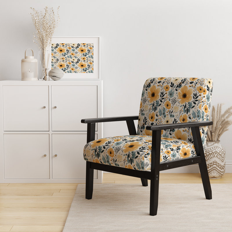 Chaise avec accoudoirs rembourrée Watercolor Whimsy - motif floral jaune