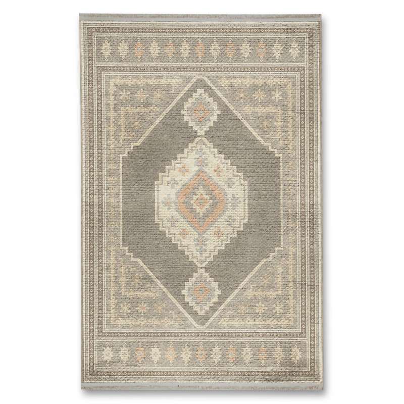 Tapis gris tissé traditionnel Mosso, 3 pi 11 po x 5 pi 11 po