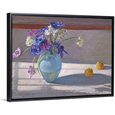 " Anemones And A Blue Glass Vase, 1994 " by Timothy Easton Painting Print