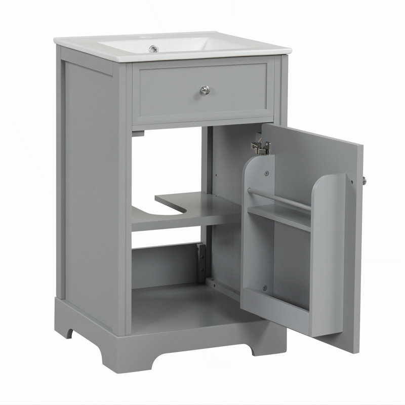 Armoire de salle de bain avec porte à fermeture douce, Gris