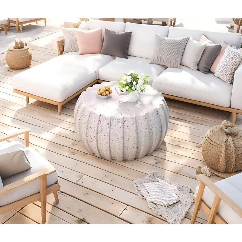 Table basse moderne imperméable 35,43 po, ciment MgO durable pour l'intérieur et l'extérieur, Blanc