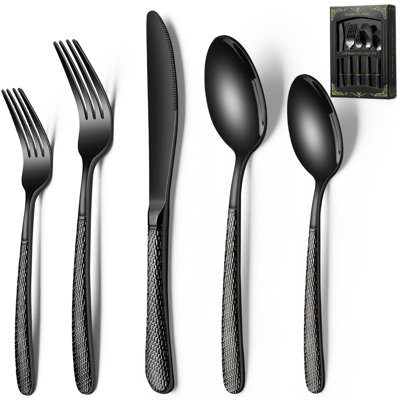 Ensemble de couverts 40 pièces en acier inoxydable noir moderne - parfait pour le camping et l'utilisation quotidienne