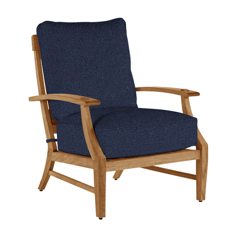 Croquet Teak Patio Chair with Cushions, No Welt, Natural Teak, Intermix Indigo