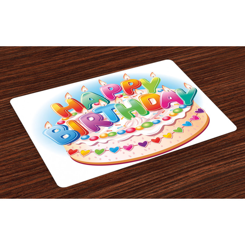 Birthday Party Cake Candles Hearts Placemat