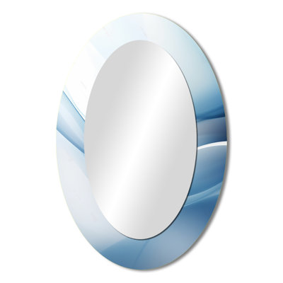 Blue And White Abstract Fractal Fusion I - Blue Oval Wall Mirror Decor