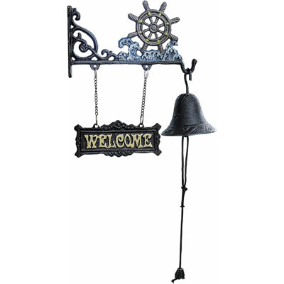 Hand Bell-Cast Iron Craft Doorbell-Cast Iron Dinner Bell-Shaking Wall Hanging Doorbell-Indoor Outdoor Wall Mounted Dinner Bell- Welcome Bell For Garden Courtyard-Welcome Sign Boards