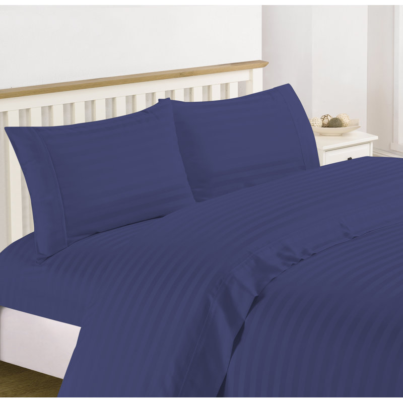Ensemble de draps en mélange de coton 1200 fils Hampton, Ensemble de draps pour lit double avec 2 taies d'o, Bleu marine
