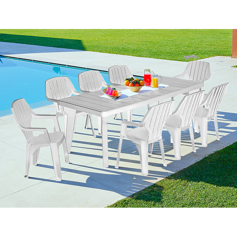 Itai Patio Dining Set with Rectangular Table, White
