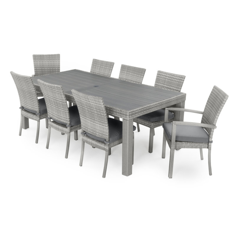 Cannes 9 Piece Dining Set with Cushions, Gray Frame/Charcoal Gray Cushion