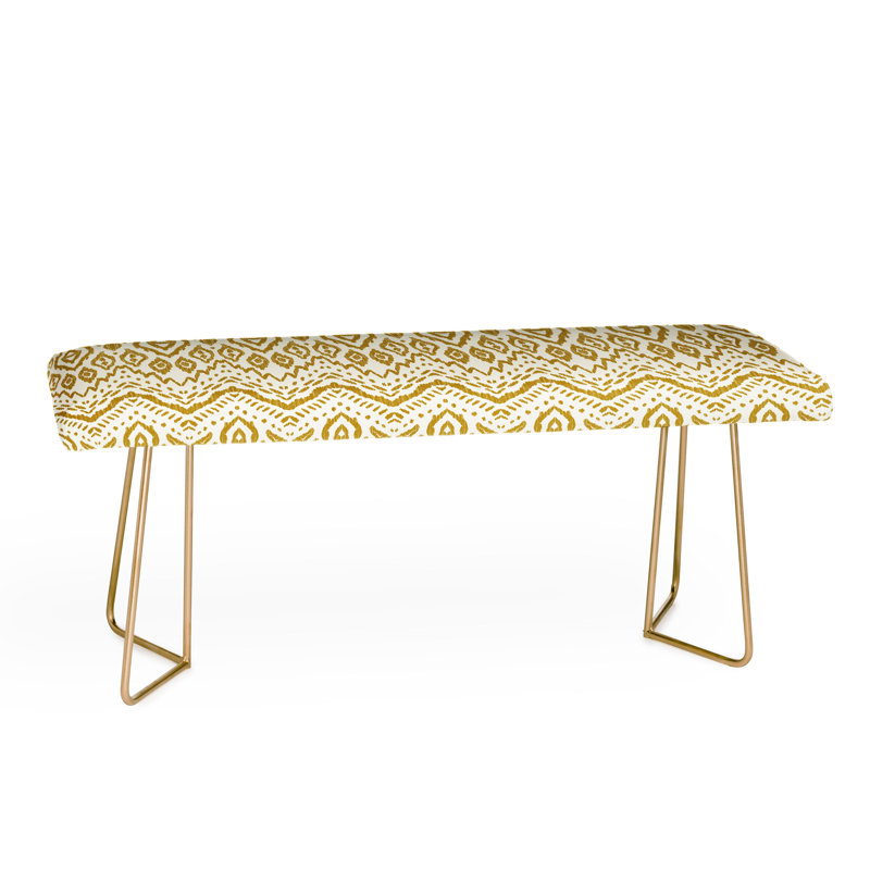 Marta Polyester Upholstered Bench, Gold/Ikat