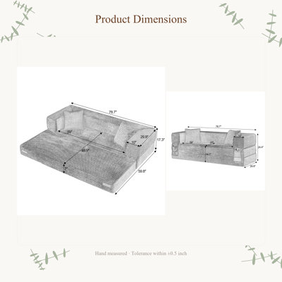 Modern Cord Sofa with Stylish Square Design, Unique Two-Tier Feature, Convertible to Bed, Ideal for Apartments and Large Spaces