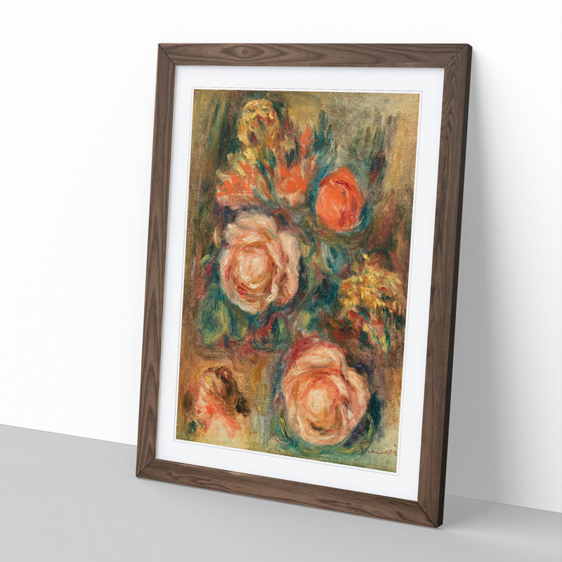 Bouquet of Roses by Pierre-Auguste Renoir - Picture Frame Painting, 65cm H x 48cm W x 2cm D, Walnut