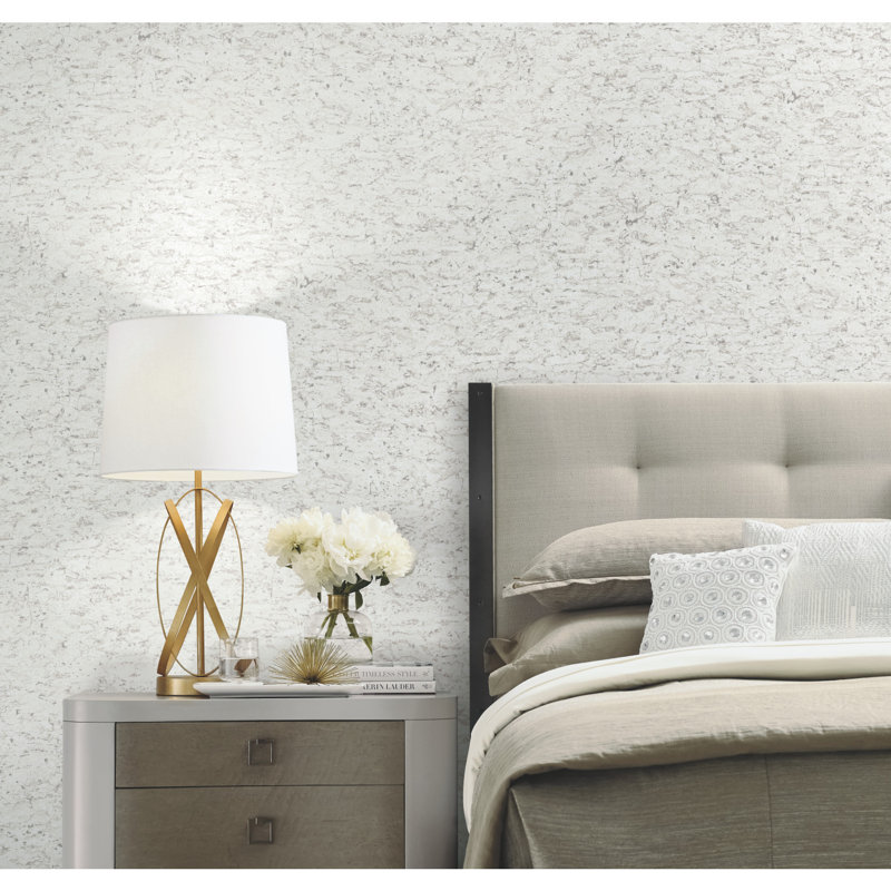 Shimmering Cork Abstract Peel & Stick Metallic Wallpaper Roll, White