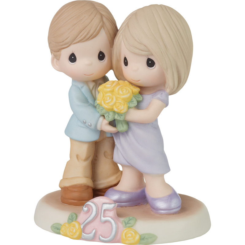 Precious Moments Couple tenant un bouquet de roses Figurine 25th Anniversary 5,12 pouces