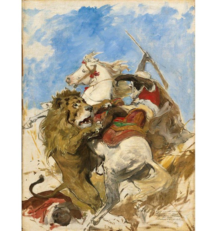 "Le lion et la lande" par Arturo Michelena - Art mural sur toile tendue avec châssis, H 24 po x l 17 po