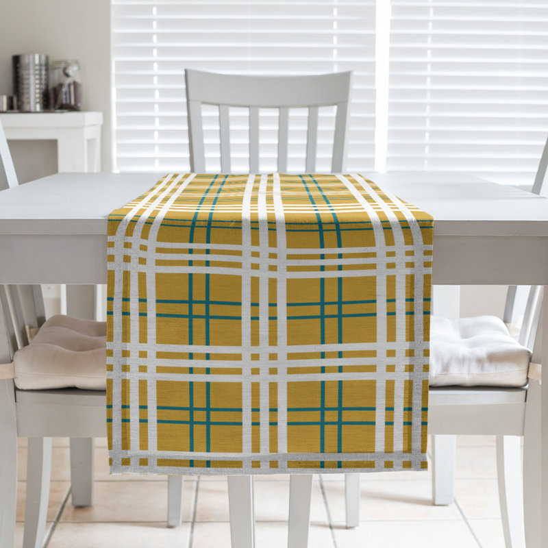 Paid Polyester Table Runner, 90" L x 16" W, Gold/Teal/White