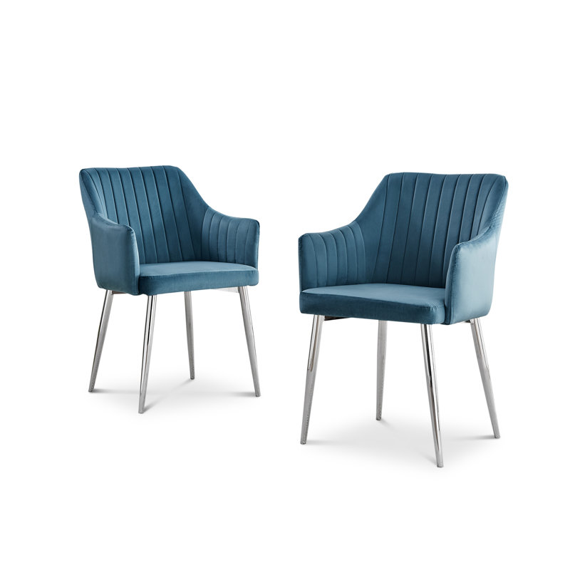 Wethersfield Velvet Upholstered Dining Chairs, Silver, Blue