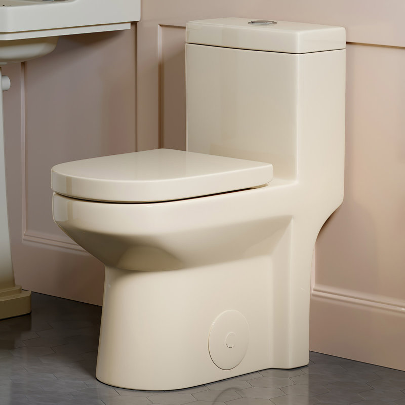 Compact Bisque One-Piece Dual Flush Toilet with Soft Close Seat