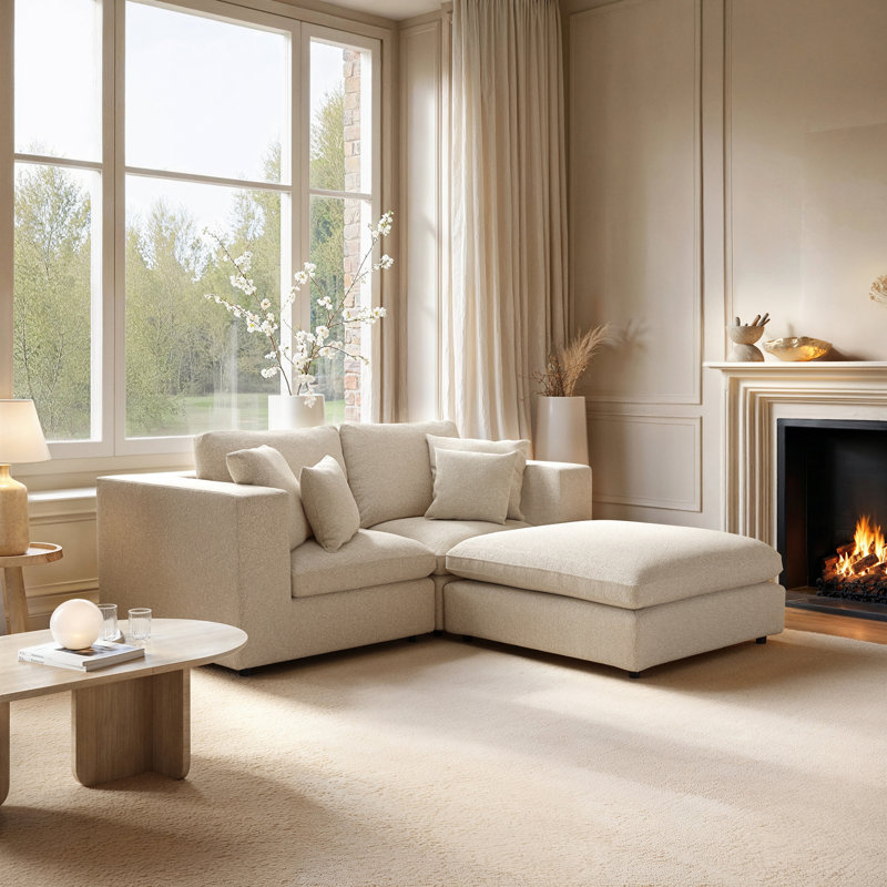 3 Seater Chaise End Sofa, Beige