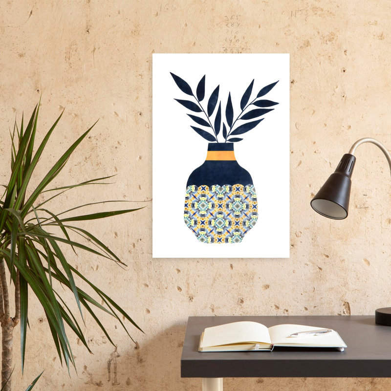 Motif, vase, abstrait, contemporain, plante élégante, art mural, 24" H x 16" W