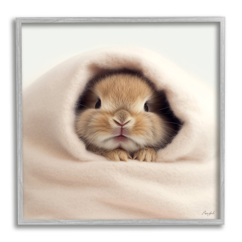 «Baby Bunny in Couverture» par Roozbeh, reproduction de photo sur toile, Giclée encadrée blanc bord de mer, H 12 po x l 12 po