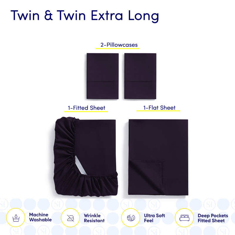 Ensemble de draps luxueux en microfibre douce avec taies d'oreiller en prime, Mauve