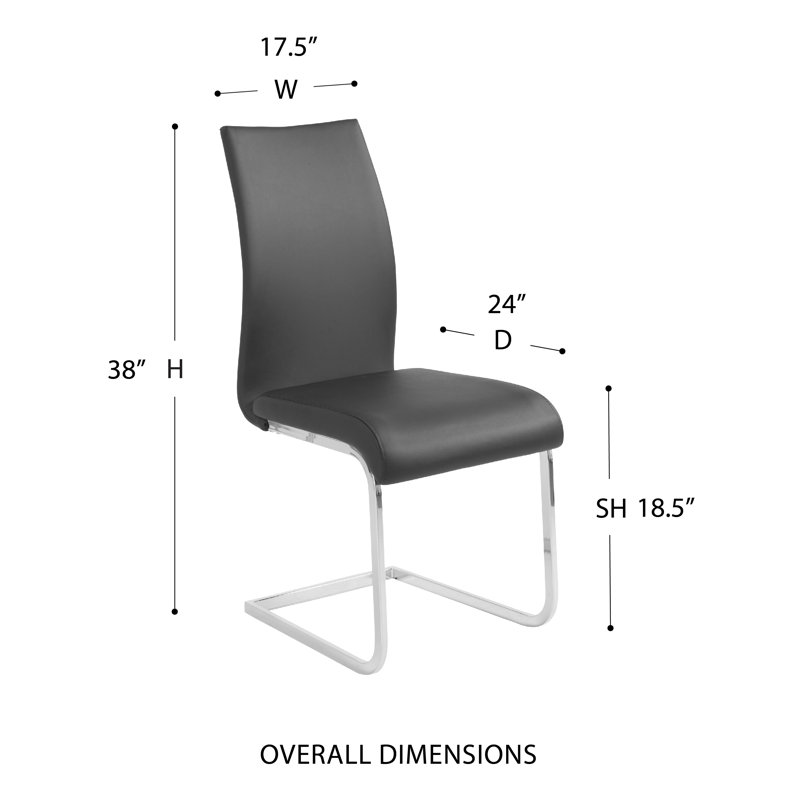 Haugen 18.5'' H Upholstered Side Chair, Black Faux Leather, Chrome, 2