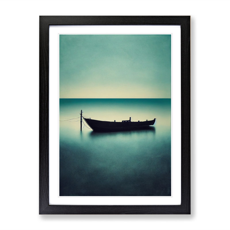Docked Boat - Single Picture Frame Print, 64cm H x 46cm W x 2cm D, Black
