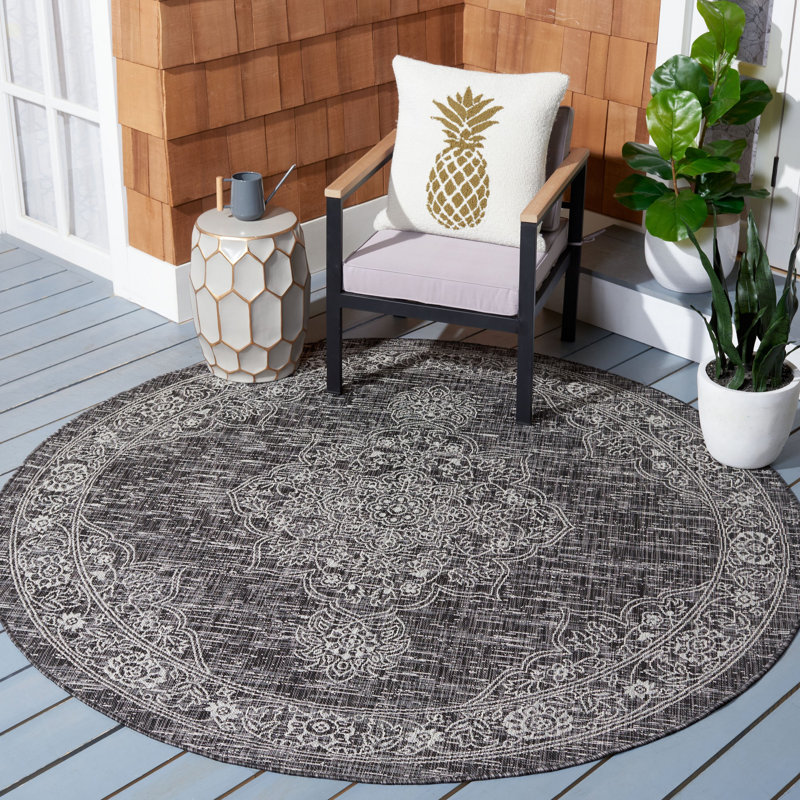 Tapis oriental d'intérieur / extérieur Louvenia Performance, Rond 6 pi 7 po
