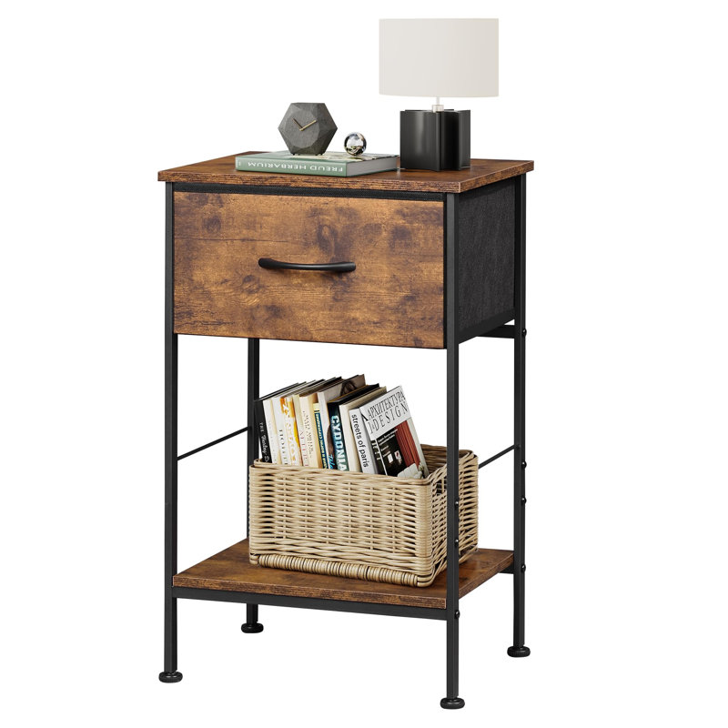 15.79'' W Metal Nightstand, Brown/Black, Individual