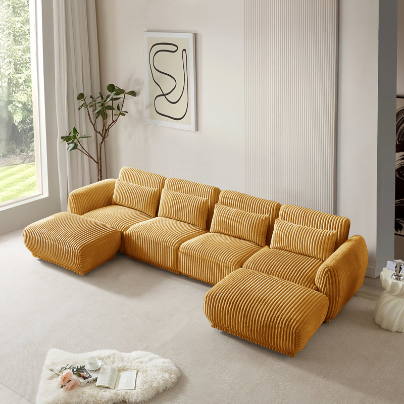 Canapé modulaire en velours côtelé Nickelsville, Velours côtelé jaune