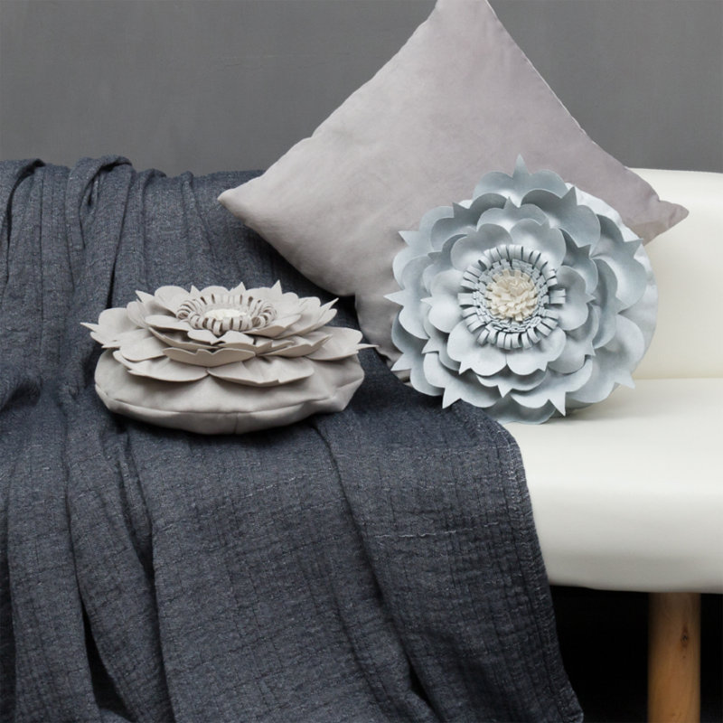 3D Floral Throw Pillow Accent Handmade Round Pillow Cushion with Insert for Home Couch Bed, Blue