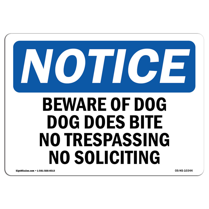 Autocollant «Beware Of Dog Dog Bite No Trespassing» 7 po x 5 po, H 5 po x l 7 po x P 0,1 po