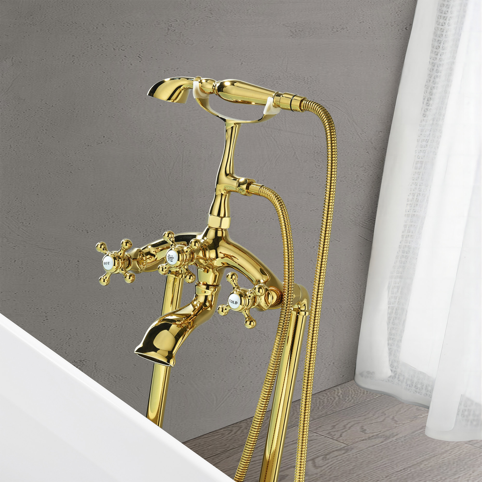 Givingtree 3Handle Freestanding Swivel Spout Foot Tub Faucet with Hand