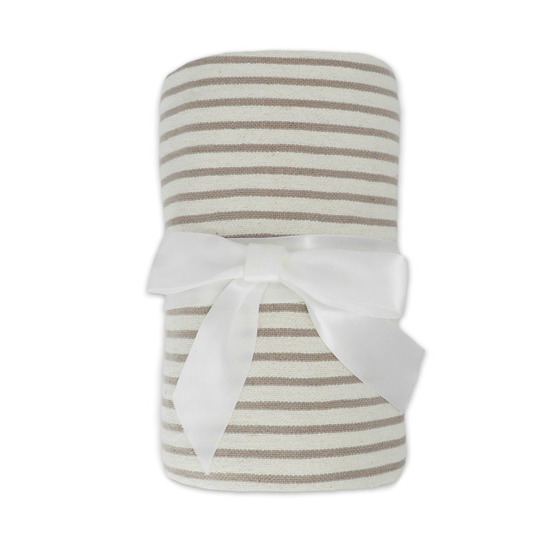  Jeté rayé 100% coton avec pampilles, Beige rayé 1