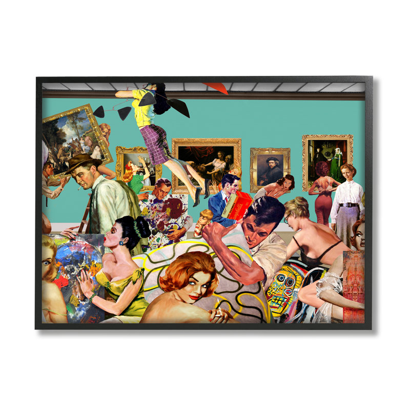 Rétro collage de personnes encadrées sur bois, Giclée encadrée noir minuit, H 24 po x l 30 po x P 1,5 po